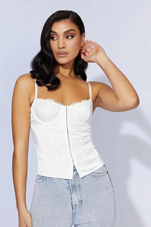 Meshki Corsets Claudia Lace Satin Bustier Corset 8211 White White 8211 Women