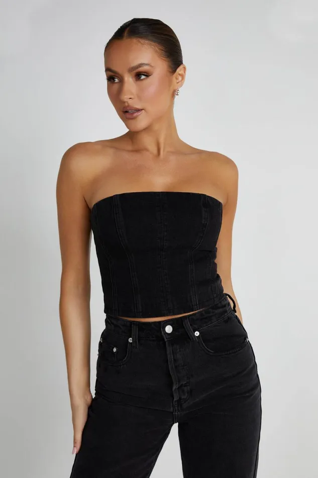 Meshki Corsets Jordana Denim Tube Top 8211 Washed Black Washedblack 8211 Women