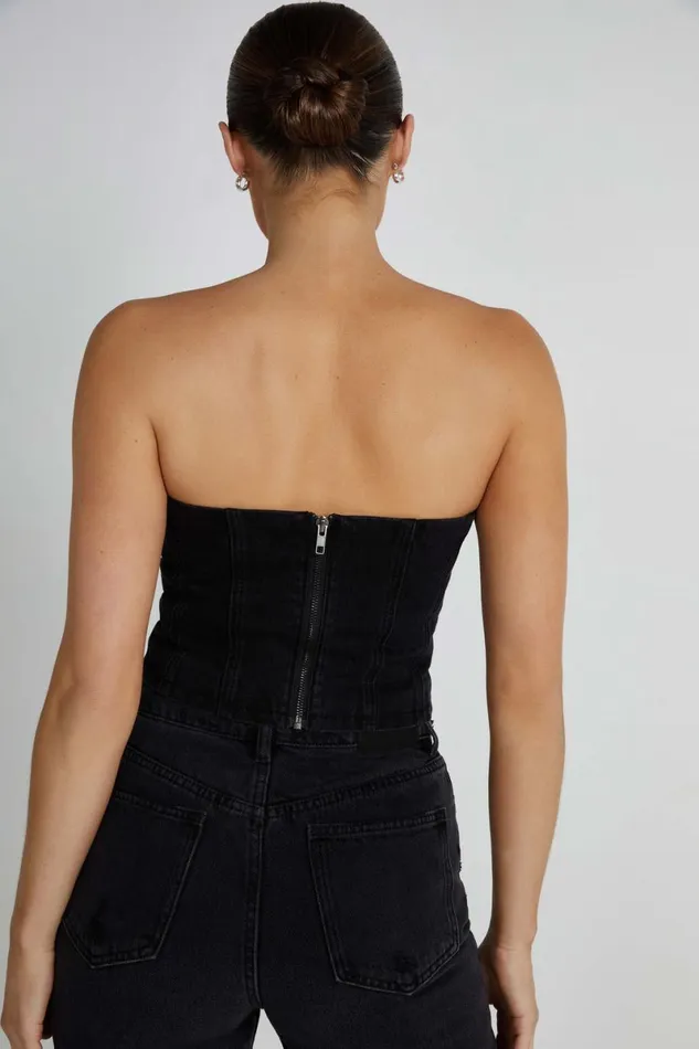 Meshki Corsets Jordana Denim Tube Top 8211 Washed Black Washedblack 8211 Women