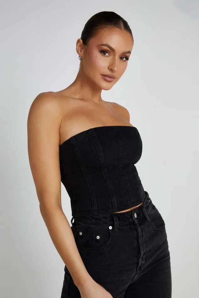 Meshki Corsets Jordana Denim Tube Top 8211 Washed Black Washedblack 8211 Women