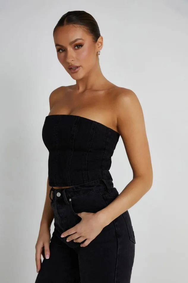 Meshki Corsets Jordana Denim Tube Top 8211 Washed Black Washedblack 8211 Women