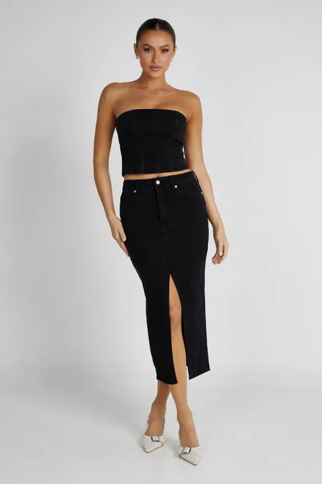 Meshki Corsets Jordana Denim Tube Top 8211 Washed Black Washedblack 8211 Women
