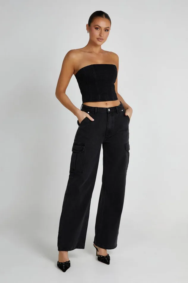 Meshki Corsets Jordana Denim Tube Top 8211 Washed Black Washedblack 8211 Women