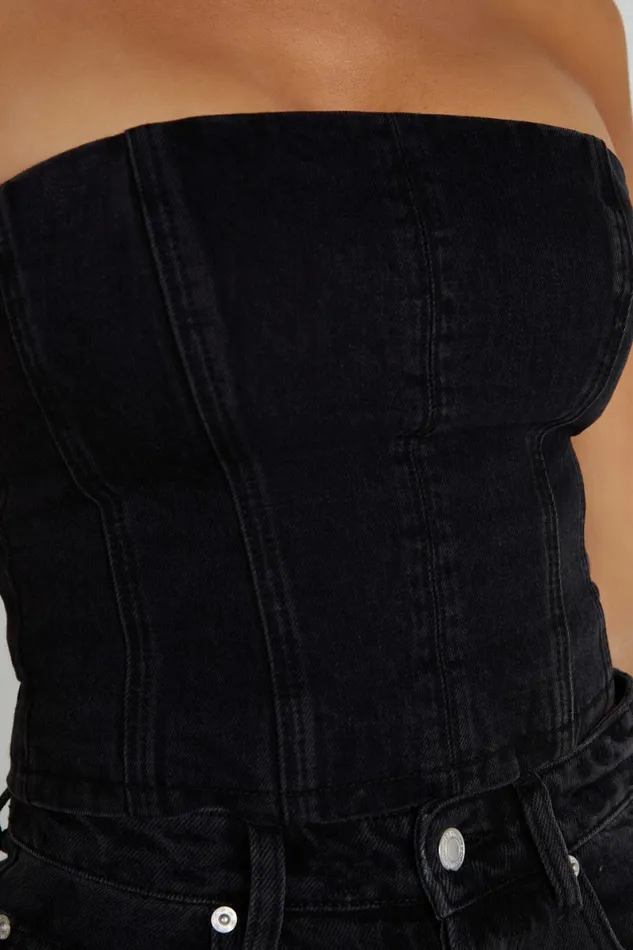 Meshki Corsets Jordana Denim Tube Top 8211 Washed Black Washedblack 8211 Women