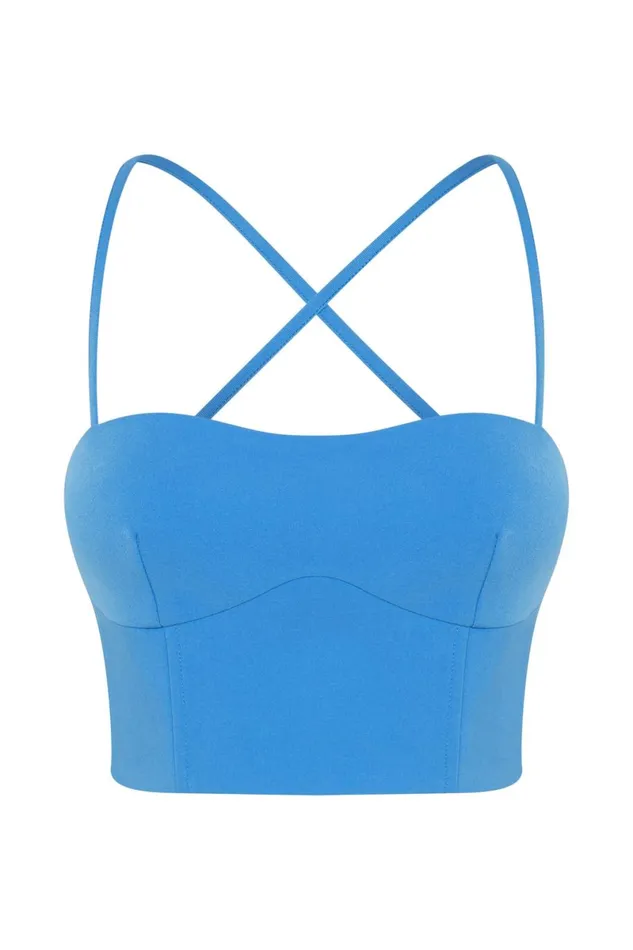 Meshki Crop Tops Bahar Seam Line Crop Top 8211 Azure Blue Azureblue 8211 Women Meshki Crop Tops Bahar Seam Line Crop Top 8211 Azure Blue Azureblue 8211 Women