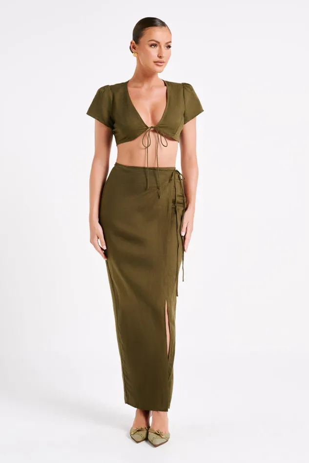 Meshki Crop Tops Fatima Linen Crop Top 8211 Khaki Khaki 8211 Women Meshki Crop Tops Fatima Linen Crop Top 8211 Khaki Khaki 8211 Women