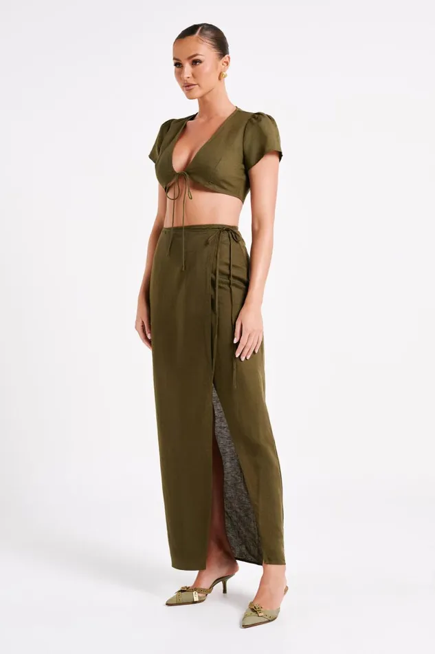 Meshki Crop Tops Fatima Linen Crop Top 8211 Khaki Khaki 8211 Women Meshki Crop Tops Fatima Linen Crop Top 8211 Khaki Khaki 8211 Women
