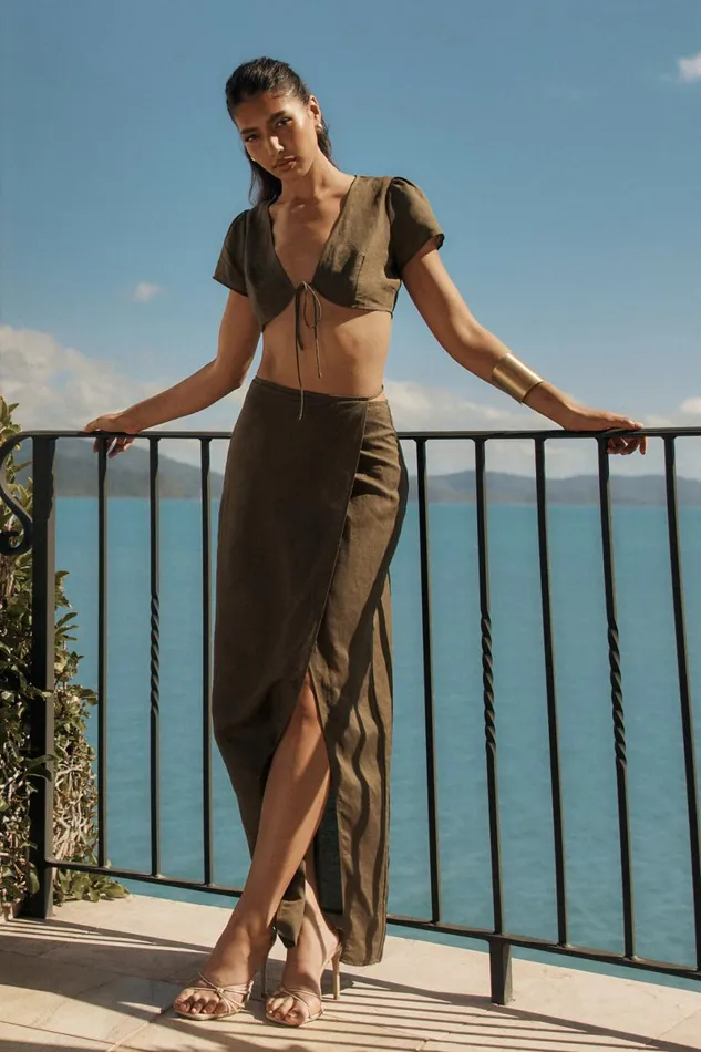 Meshki Crop Tops Fatima Linen Crop Top 8211 Khaki Khaki 8211 Women Meshki Crop Tops Fatima Linen Crop Top 8211 Khaki Khaki 8211 Women