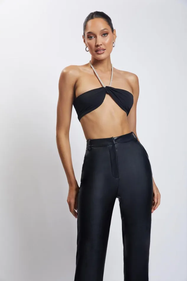 Meshki Crop Tops Lea Diamante Chain Halter Neck Crop Top 8211 Black Black 8211 Women Meshki Crop Tops Lea Diamante Chain Halter Neck Crop Top 8211 Black Black 8211 Women