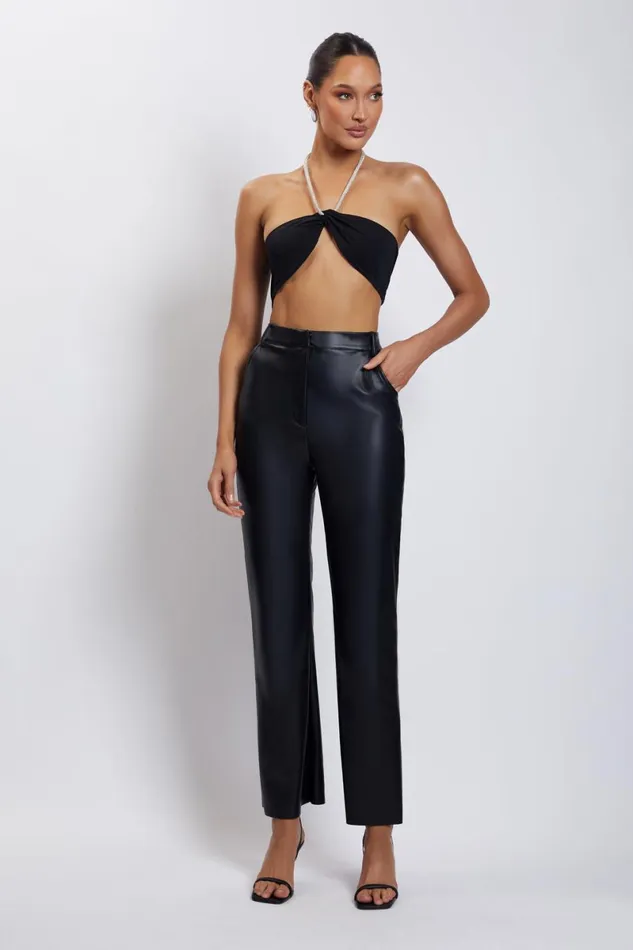 Meshki Crop Tops Lea Diamante Chain Halter Neck Crop Top 8211 Black Black 8211 Women Meshki Crop Tops Lea Diamante Chain Halter Neck Crop Top 8211 Black Black 8211 Women