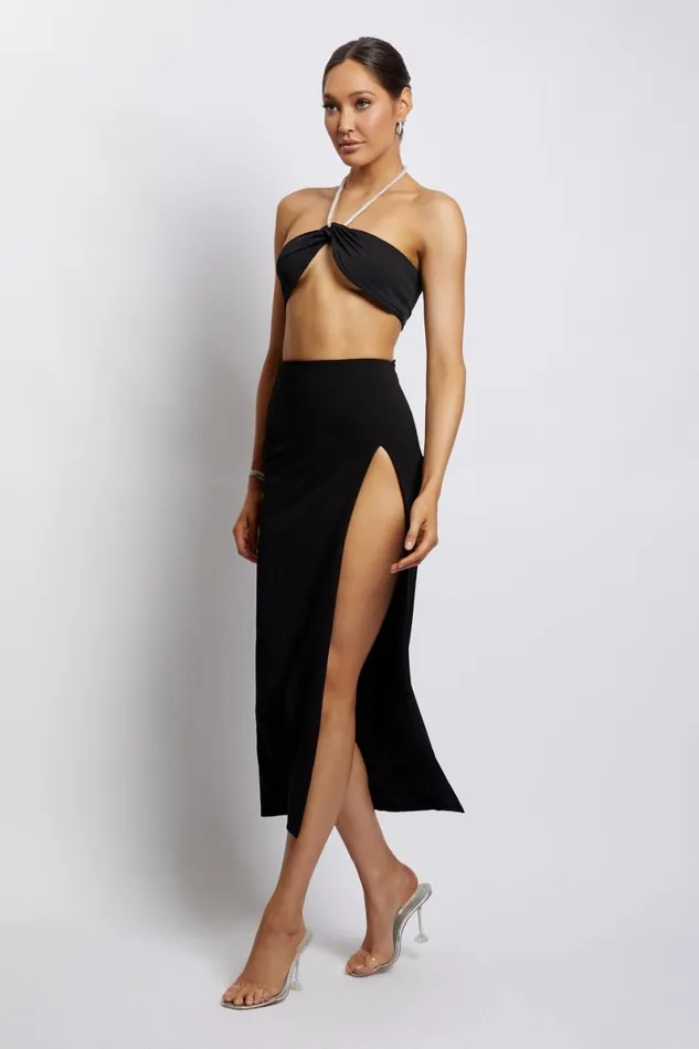 Meshki Crop Tops Lea Diamante Chain Halter Neck Crop Top 8211 Black Black 8211 Women Meshki Crop Tops Lea Diamante Chain Halter Neck Crop Top 8211 Black Black 8211 Women