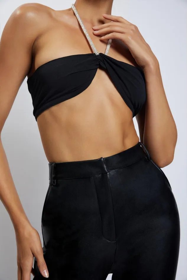 Meshki Crop Tops Lea Diamante Chain Halter Neck Crop Top 8211 Black Black 8211 Women Meshki Crop Tops Lea Diamante Chain Halter Neck Crop Top 8211 Black Black 8211 Women