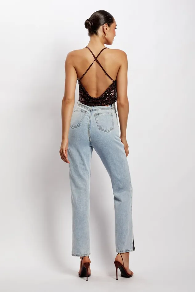 Meshki Crop Tops Nikita Sequin Cowl Neck Top 8211 Chocolate Chocolate 8211 Women Meshki Crop Tops Nikita Sequin Cowl Neck Top 8211 Chocolate Chocolate 8211 Women