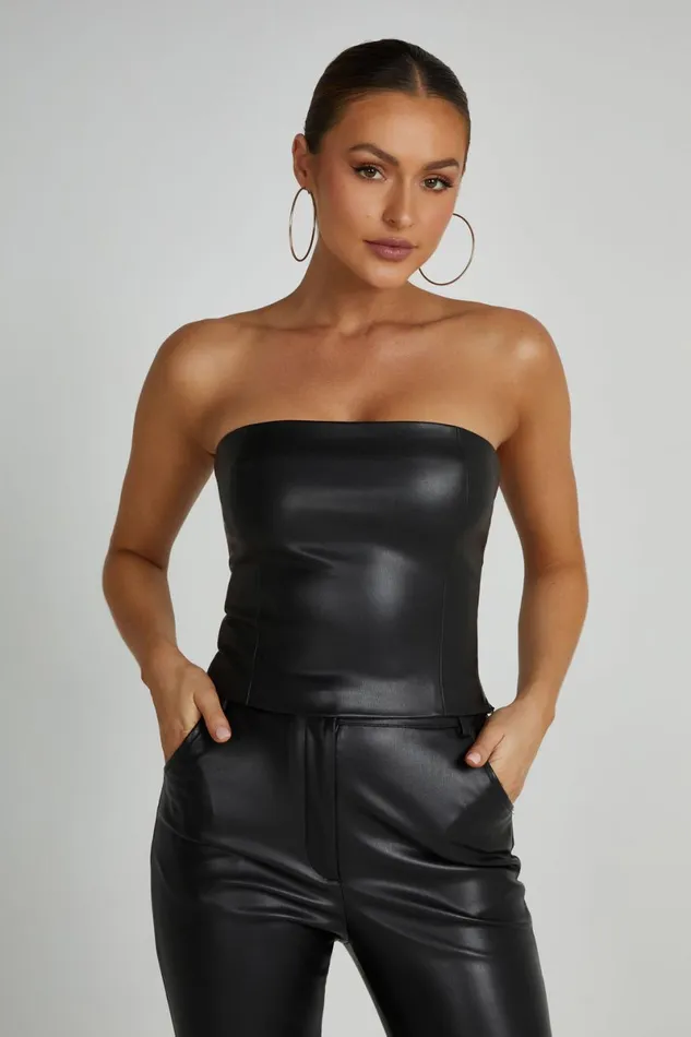 Meshki Crop Tops Pamela Faux Leather Strapless Crop Top 8211 Black Black 8211 Women