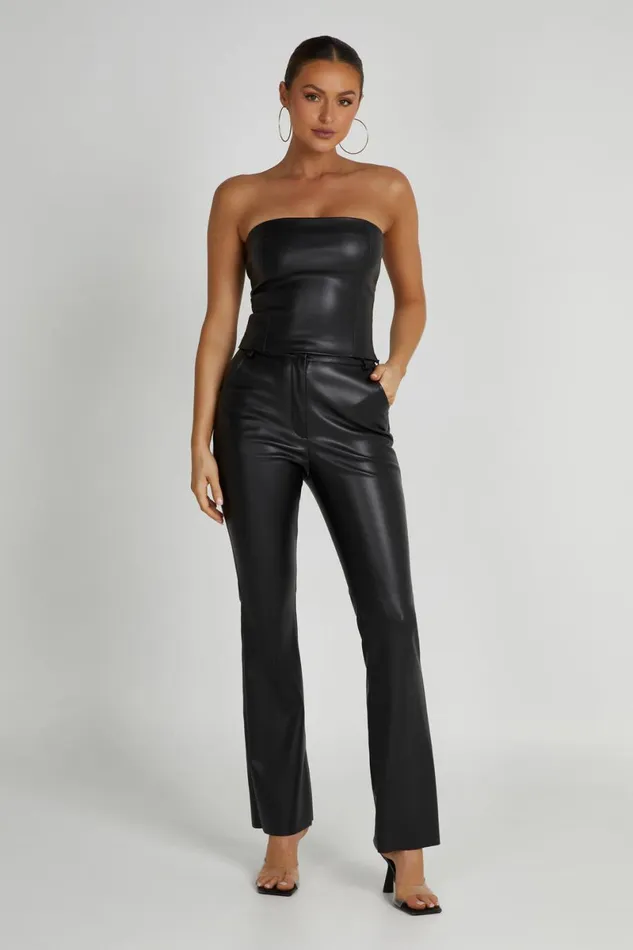 Meshki Crop Tops Pamela Faux Leather Strapless Crop Top 8211 Black Black 8211 Women Meshki Crop Tops Pamela Faux Leather Strapless Crop Top 8211 Black Black 8211 Women