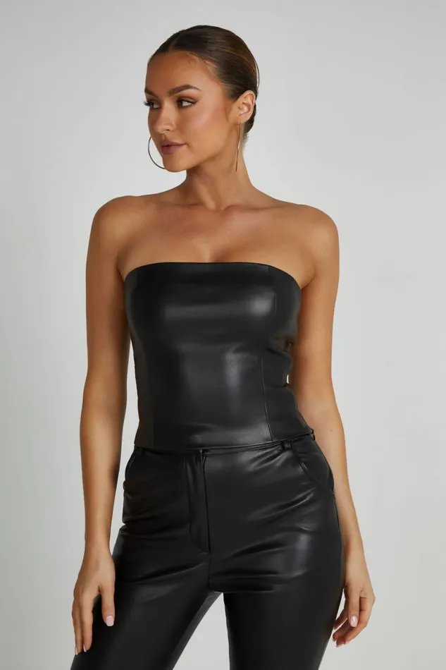Meshki Crop Tops Pamela Faux Leather Strapless Crop Top 8211 Black Black 8211 Women Meshki Crop Tops Pamela Faux Leather Strapless Crop Top 8211 Black Black 8211 Women