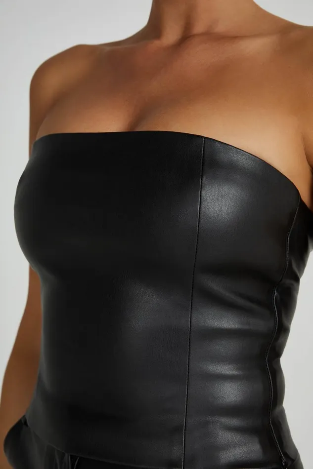 Meshki Crop Tops Pamela Faux Leather Strapless Crop Top 8211 Black Black 8211 Women Meshki Crop Tops Pamela Faux Leather Strapless Crop Top 8211 Black Black 8211 Women