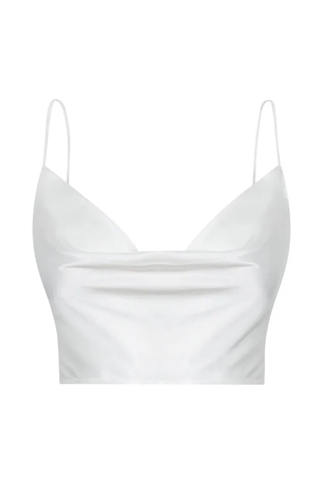 Meshki Crop Tops Poppy Satin Cowl Neck Top 8211 White White 8211 Women Meshki Crop Tops Poppy Satin Cowl Neck Top 8211 White White 8211 Women