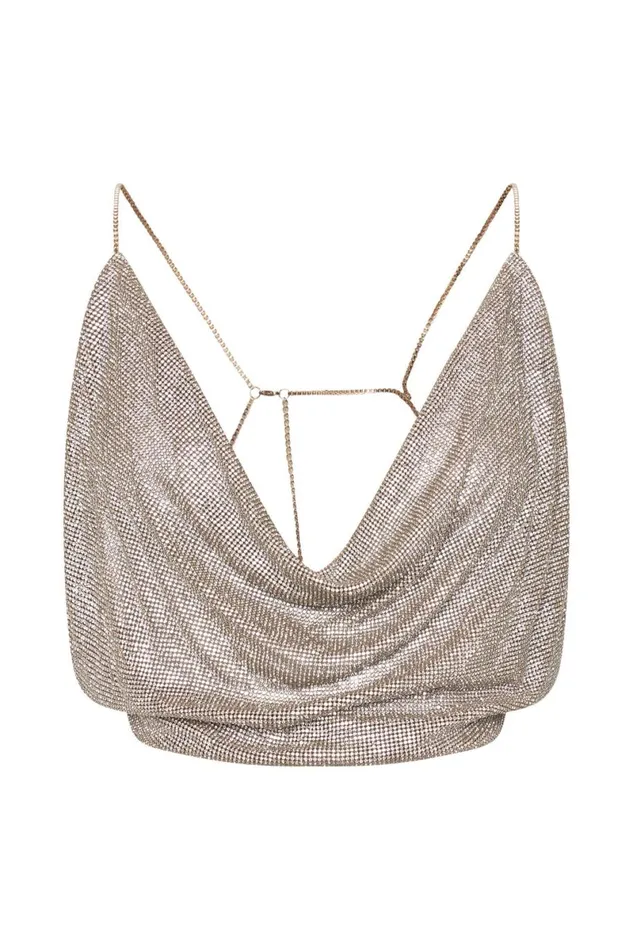 Meshki Crop Tops Shanice Glomesh Drape Top 8211 Gold Gold 8211 Women