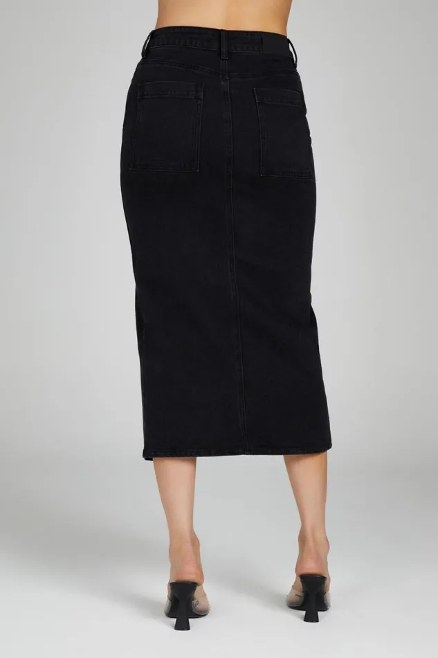 Meshki Denim Acacia Denim Midi Skirt 8211 Washed Black Washedblack 8211 Women