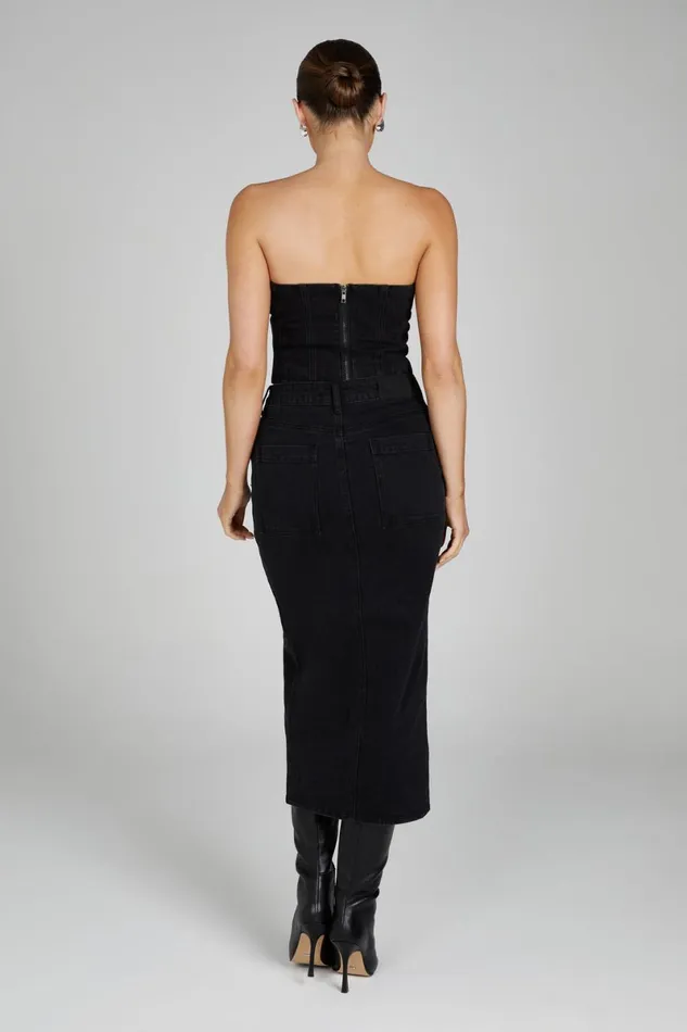 Meshki Denim Acacia Denim Midi Skirt 8211 Washed Black Washedblack 8211 Women