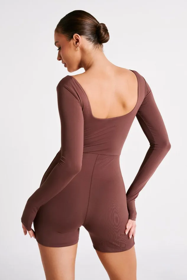 Meshki Jumpsuits and Rompers Oakley Recycled Nylon Long Sleeve Playsuit 8211 Mocha Mocha 8211 Women