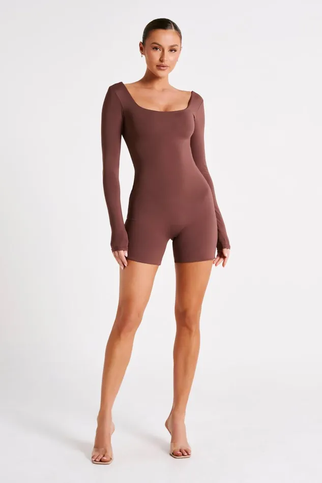 Meshki Jumpsuits and Rompers Oakley Recycled Nylon Long Sleeve Playsuit 8211 Mocha Mocha 8211 Women