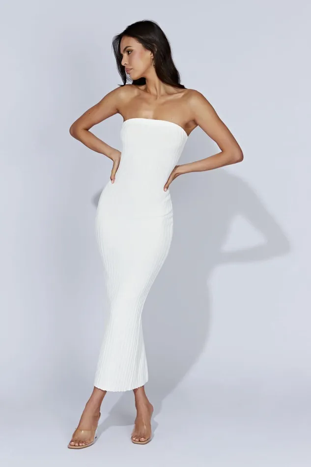 Meshki Maternity Dresses Imani Strapless Knit Maxi Dress 8211 White White 8211 Women