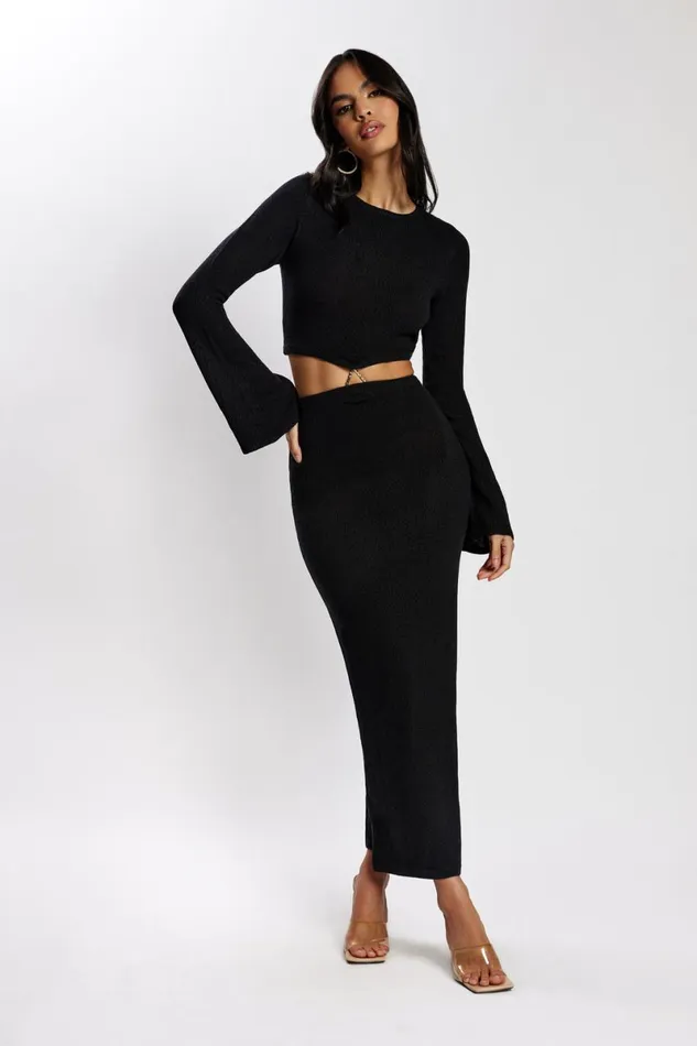Meshki Maxi Dresses Anna Flare Sleeve Knit Dress 8211 Black Black 8211 Women