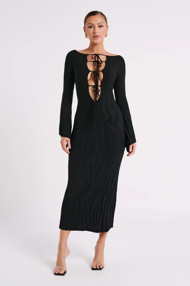 Meshki Maxi Dresses Brinley Long Sleeve Knit Maxi Dress 8211 Black Black 8211 Women