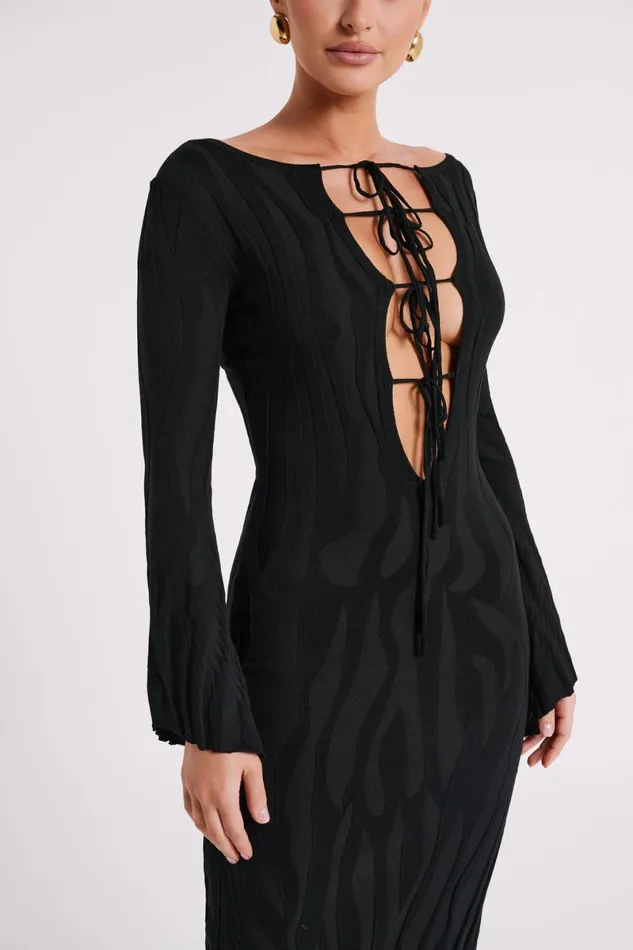 Meshki Maxi Dresses Brinley Long Sleeve Knit Maxi Dress 8211 Black Black 8211 Women