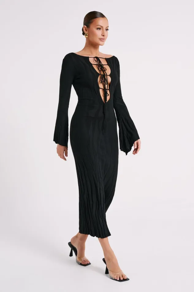 Meshki Maxi Dresses Brinley Long Sleeve Knit Maxi Dress 8211 Black Black 8211 Women