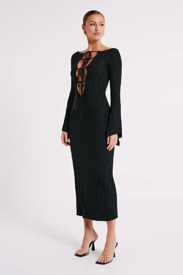 Meshki Maxi Dresses Brinley Long Sleeve Knit Maxi Dress 8211 Black Black 8211 Women