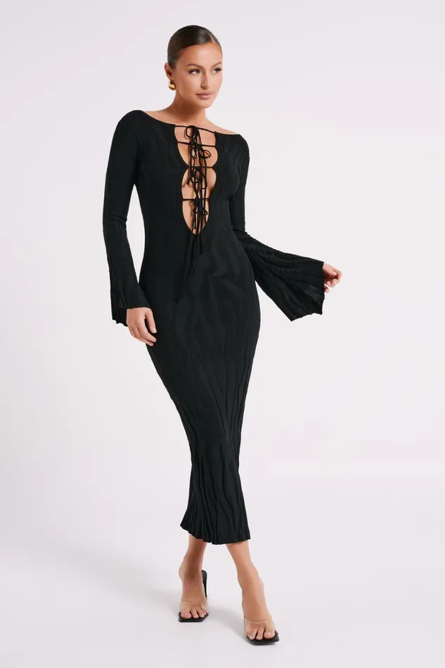 Meshki Maxi Dresses Brinley Long Sleeve Knit Maxi Dress 8211 Black Black 8211 Women