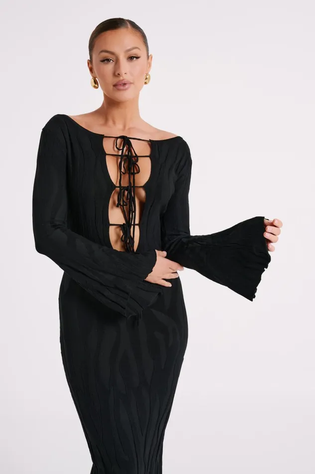 Meshki Maxi Dresses Brinley Long Sleeve Knit Maxi Dress 8211 Black Black 8211 Women