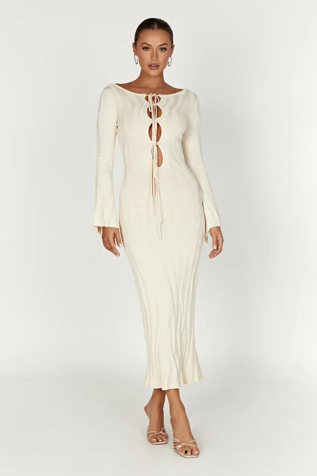 Meshki Maxi Dresses Brinley Long Sleeve Knit Maxi Dress 8211 Ivory Ivory 8211 Women
