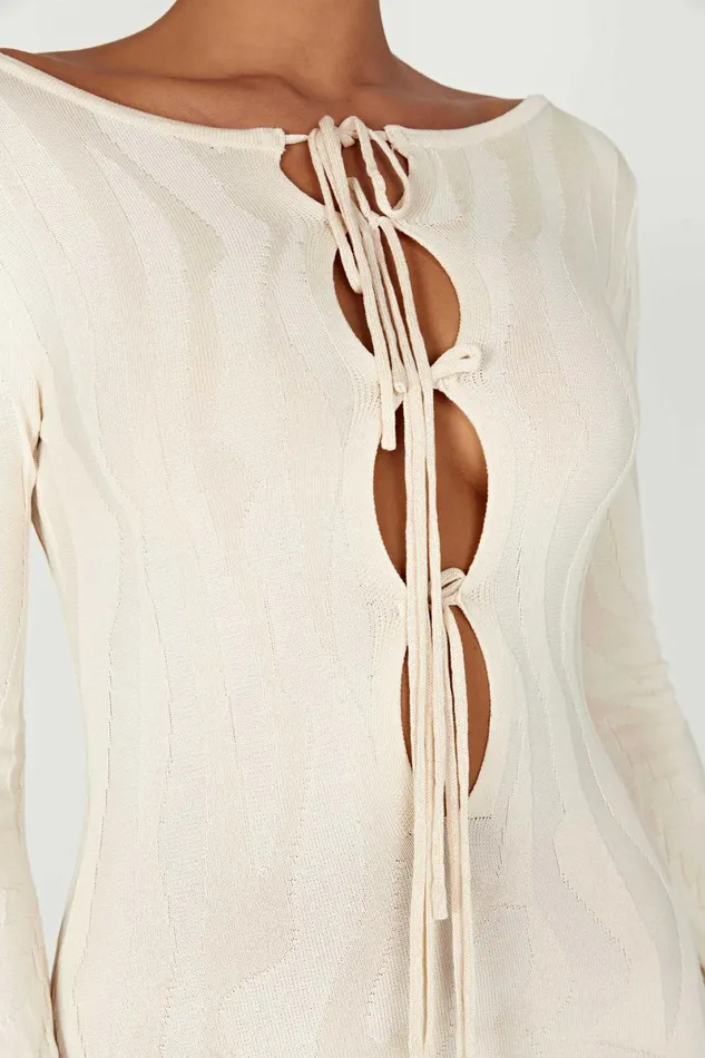 Meshki Maxi Dresses Brinley Long Sleeve Knit Maxi Dress 8211 Ivory Ivory 8211 Women