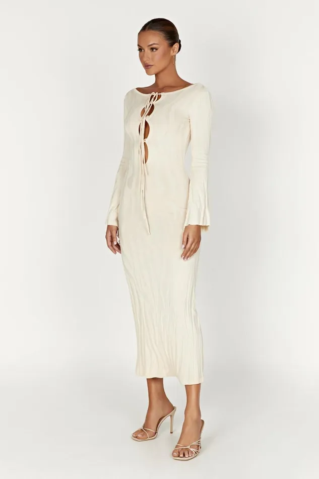 Meshki Maxi Dresses Brinley Long Sleeve Knit Maxi Dress 8211 Ivory Ivory 8211 Women