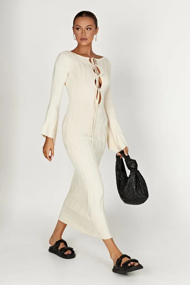 Meshki Maxi Dresses Brinley Long Sleeve Knit Maxi Dress 8211 Ivory Ivory 8211 Women