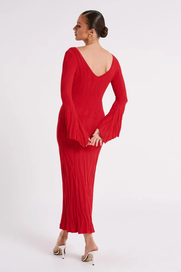 Meshki Maxi Dresses Brinley Long Sleeve Knit Maxi Dress 8211 Red Red 8211 Women