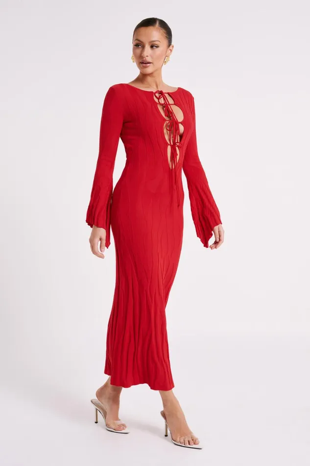 Meshki Maxi Dresses Brinley Long Sleeve Knit Maxi Dress 8211 Red Red 8211 Women