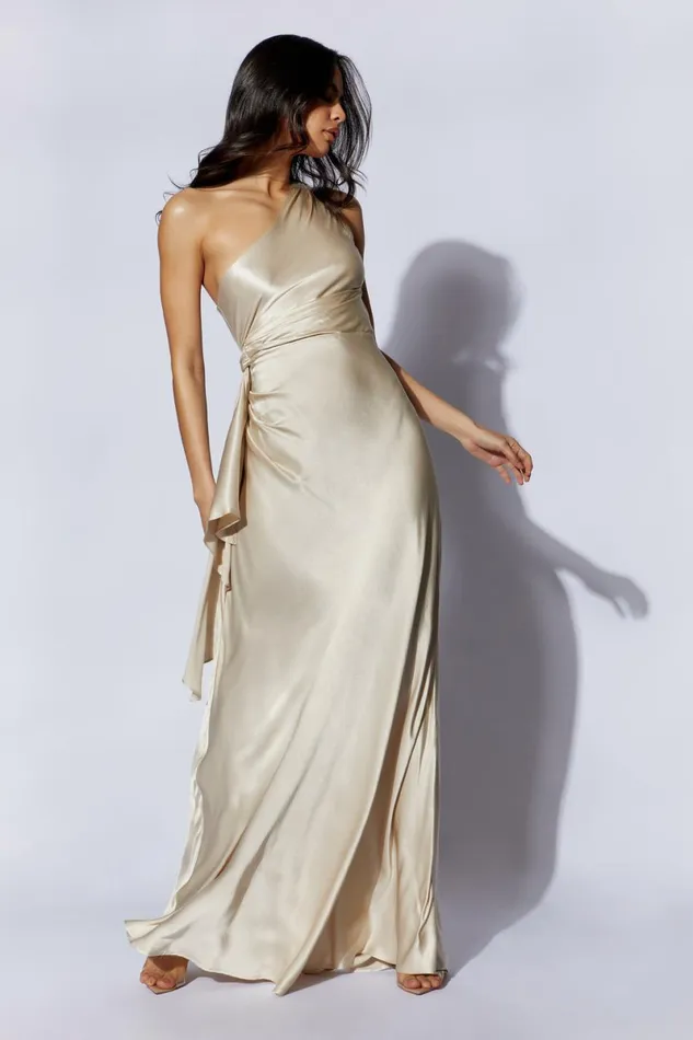 Meshki Maxi Dresses Calliope One Shoulder Maxi Dress 8211 Champagne Champagne 8211 Women