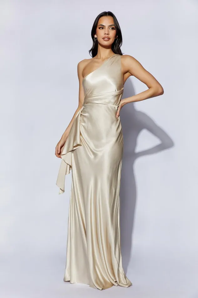 Meshki Maxi Dresses Calliope One Shoulder Maxi Dress 8211 Champagne Champagne 8211 Women