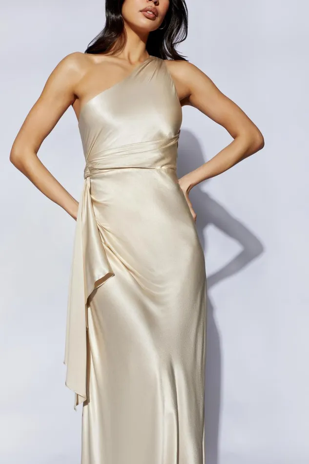 Meshki Maxi Dresses Calliope One Shoulder Maxi Dress 8211 Champagne Champagne 8211 Women