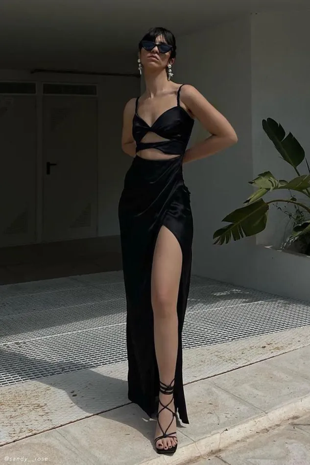 Meshki Maxi Dresses Cleo Satin Dress 8211 Black Black 8211 Women