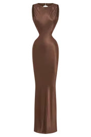 Meshki Maxi Dresses Electra Satin Cut Out Maxi Dress 8211 Mocha Mocha 8211 Women