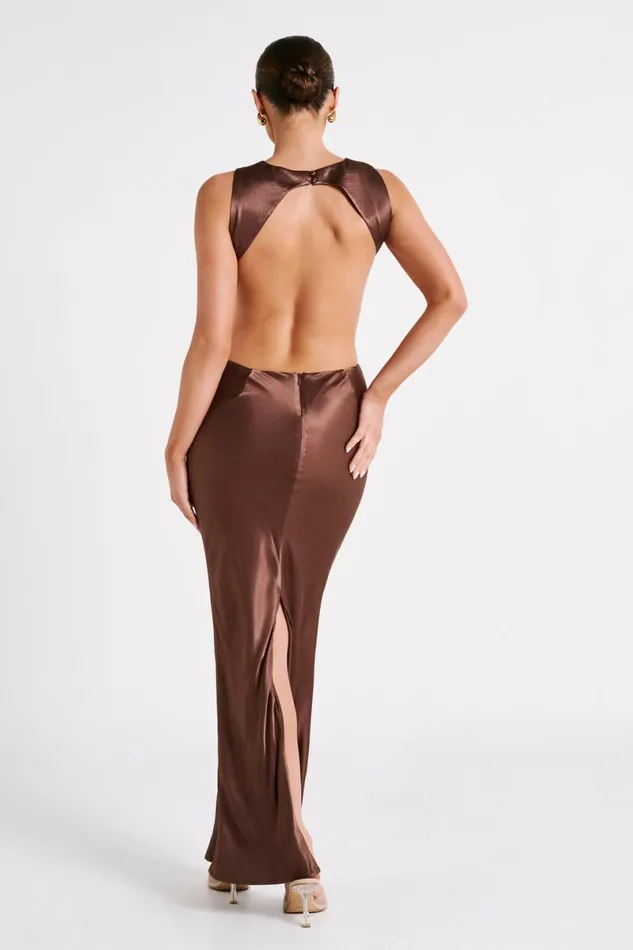 Meshki Maxi Dresses Electra Satin Cut Out Maxi Dress 8211 Mocha Mocha 8211 Women