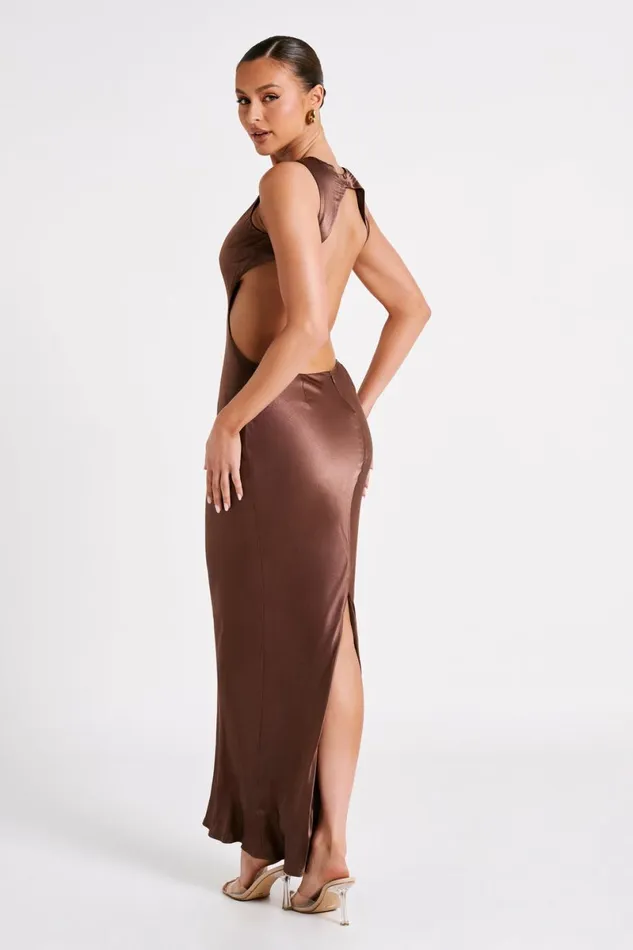Meshki Maxi Dresses Electra Satin Cut Out Maxi Dress 8211 Mocha Mocha 8211 Women