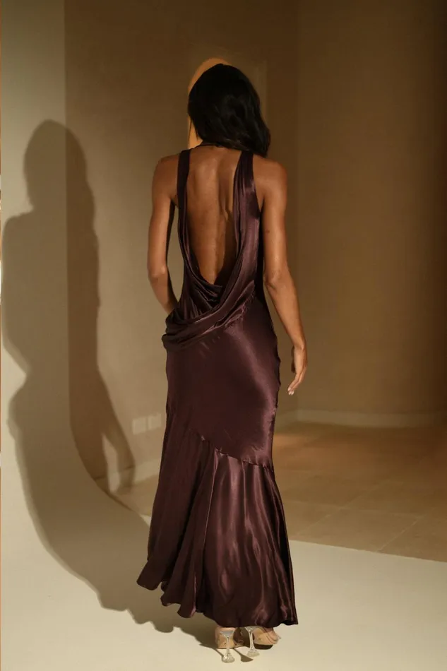 Meshki Maxi Dresses Ellison Satin Cowl Gown 8211 Dark Chocolate Darkchocolate 8211 Women