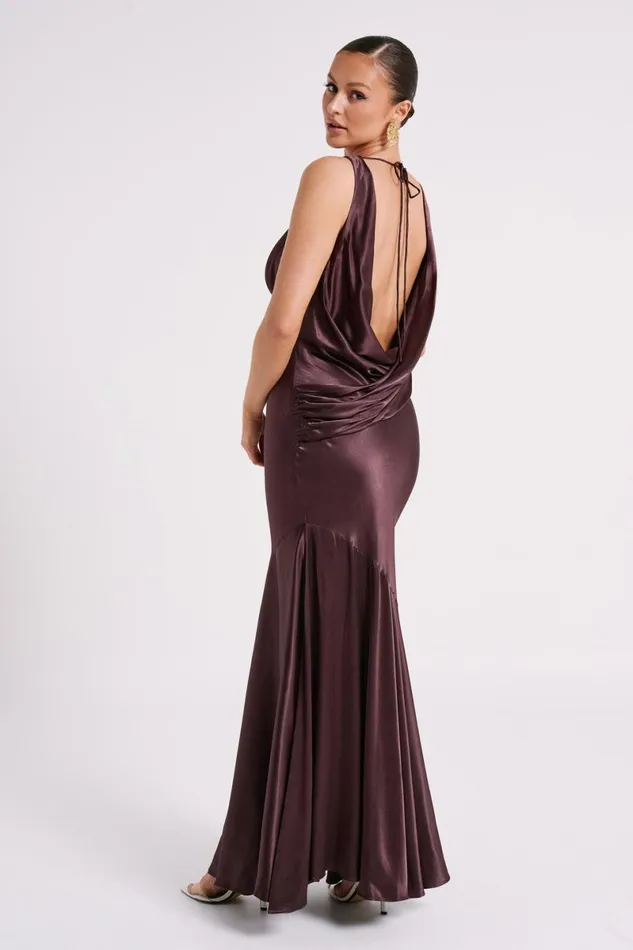 Meshki Maxi Dresses Ellison Satin Cowl Gown 8211 Dark Chocolate Darkchocolate 8211 Women